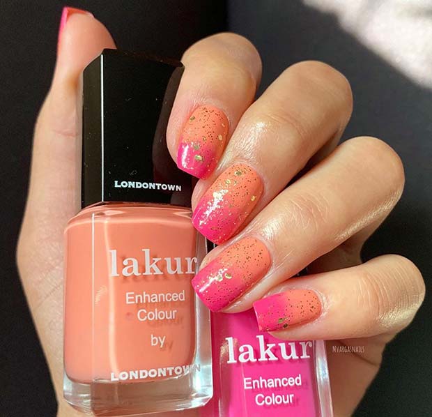 Short Peach and Pink Ombre Nails