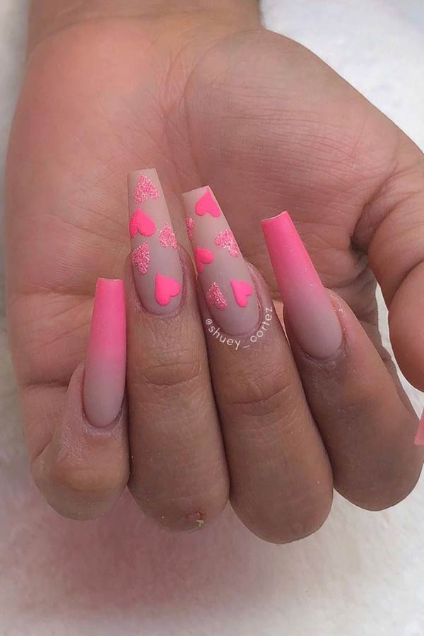 Pink Hearts Nail Art Design