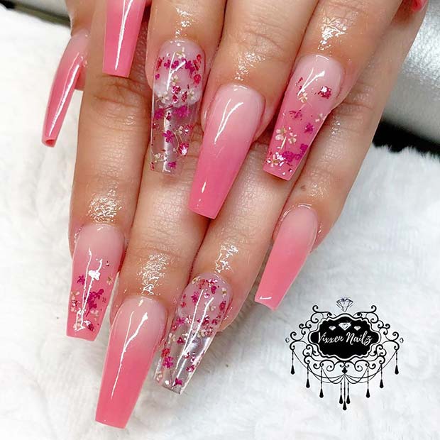 Pink Ombre and Floral Jelly Nails