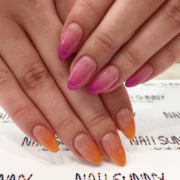 Pink and Orange Ombre Nail Design