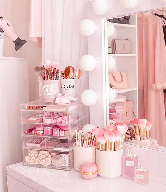 Pretty and Pink Makeup Organizer Ideas