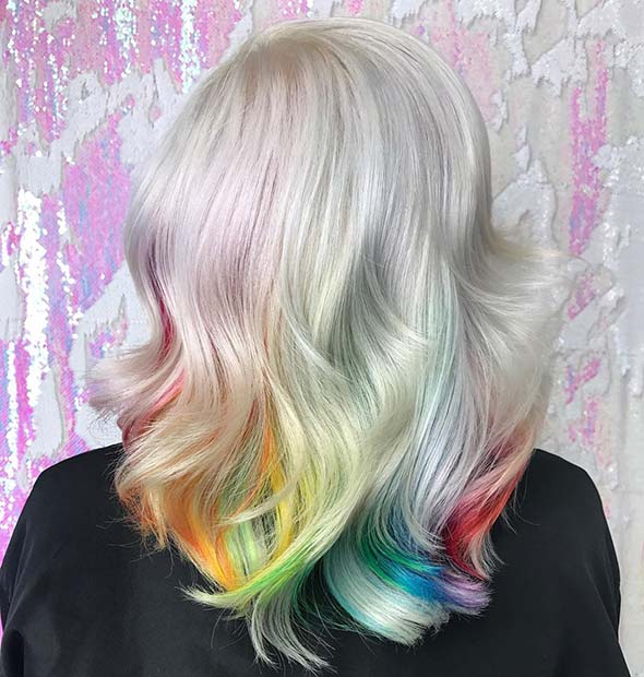 Light Blonde Hair with Rainbow Underlights