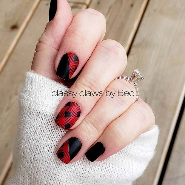 Red and Black Plaid Nails