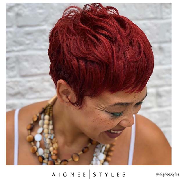 Rich Red Pixie Hairstyle