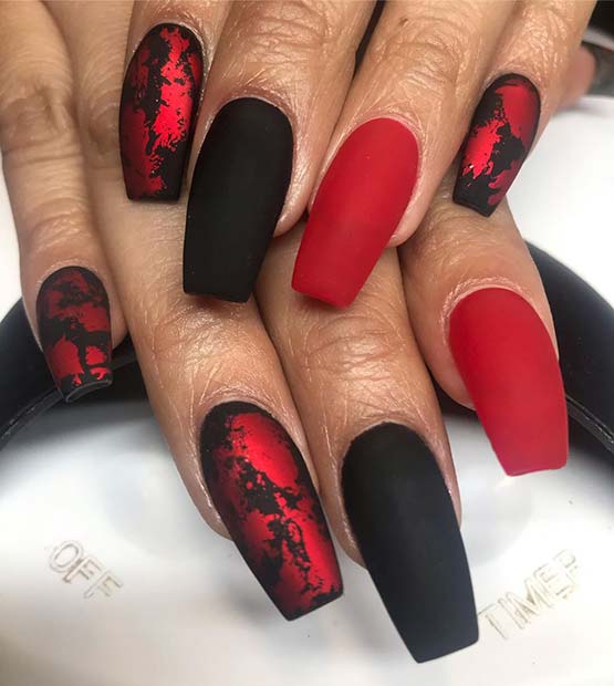 Matte Red and Black Nails