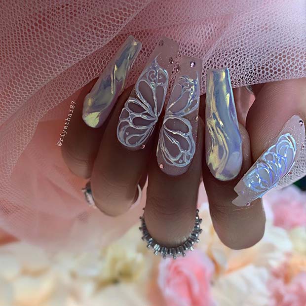 Beautiful Butterfly Coffin Nails