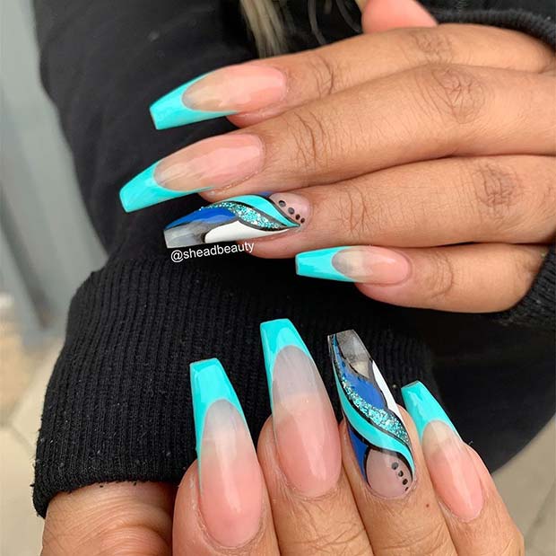 Long Nails with Bold Blue Tips