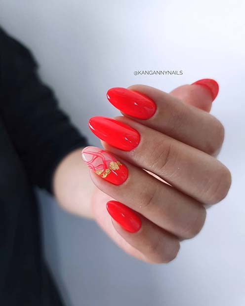 Bold Red Almond Acrylic Nails