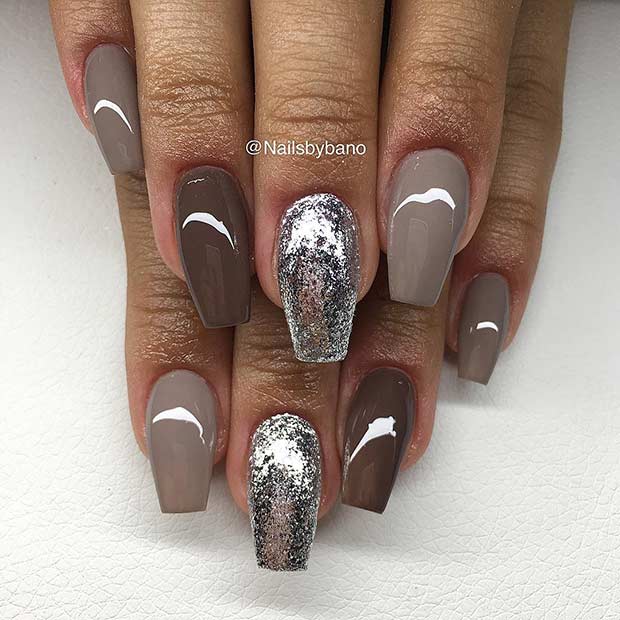 Brown and Silver Nails