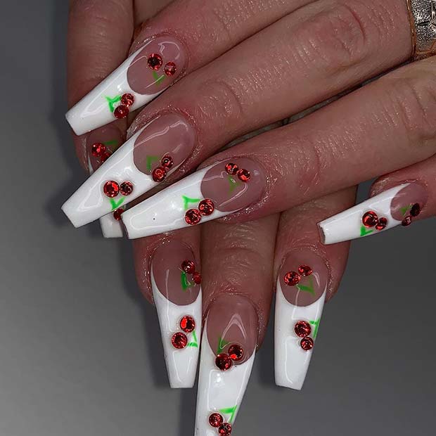 French Tip Nails with Cherries