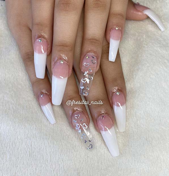 French Tip Nails with Hearts