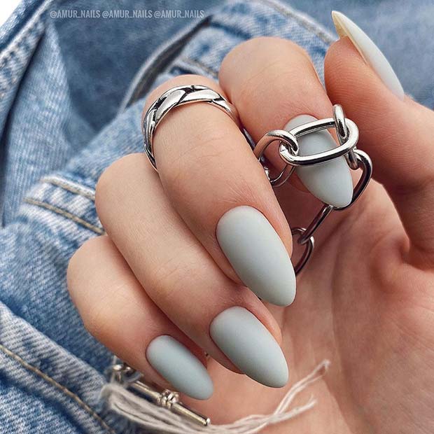 Matte Grey Almond Acrylic Nails