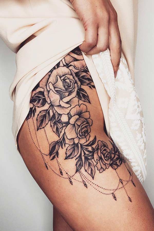 Hip and Thigh Rose Tattoo