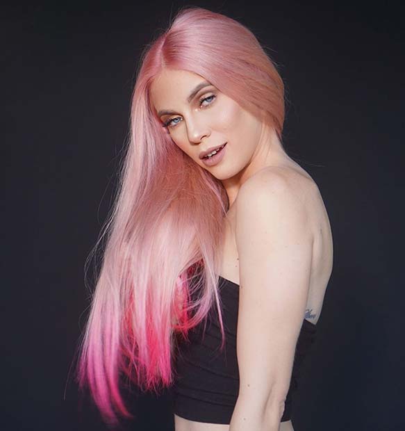 Long Light Pink Hair with Dark Tips