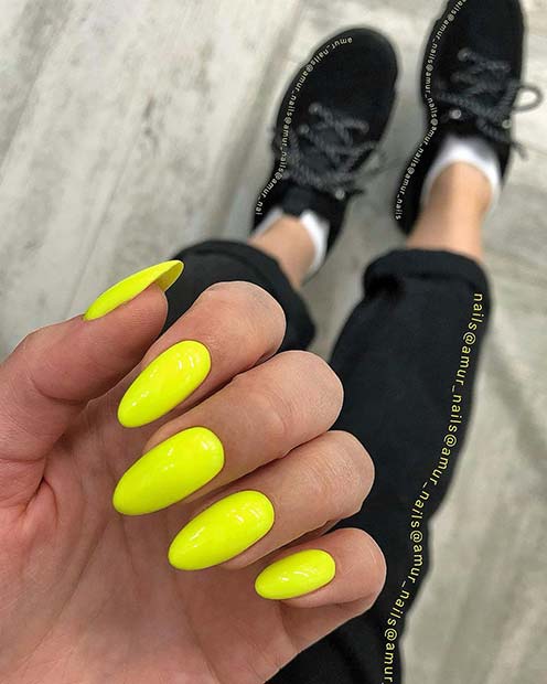 Neon Yellow Almond Acrylic Nails