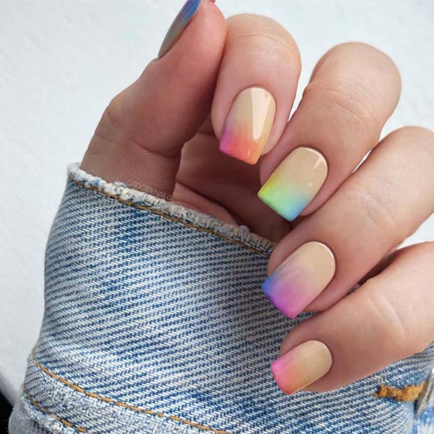 Pastel Rainbow Short Nails