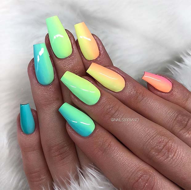Rainbow Gradient Nails 