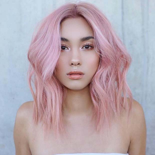 Soft Pink Long Bob Hairstyle 
