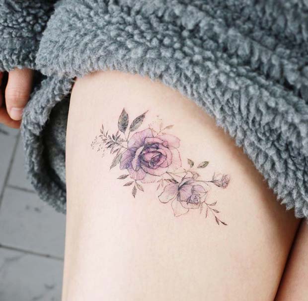 Small Rose Thigh Tattoo