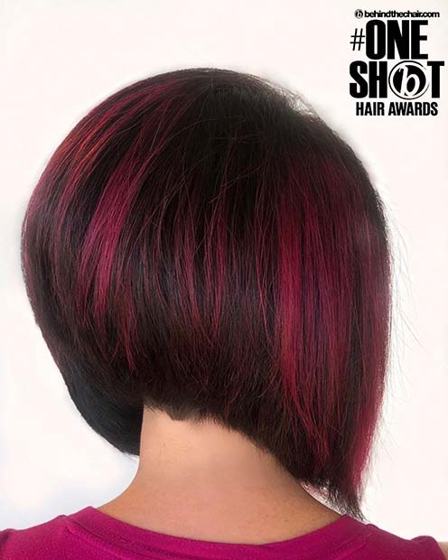 Stacked Bob with Red Highlights