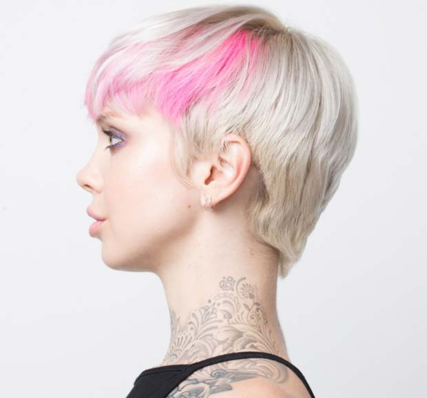 Blonde Pixie with a Pop of Pink 
