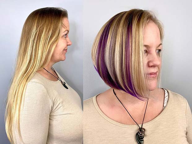 Blonde and Purple Stacked Bob