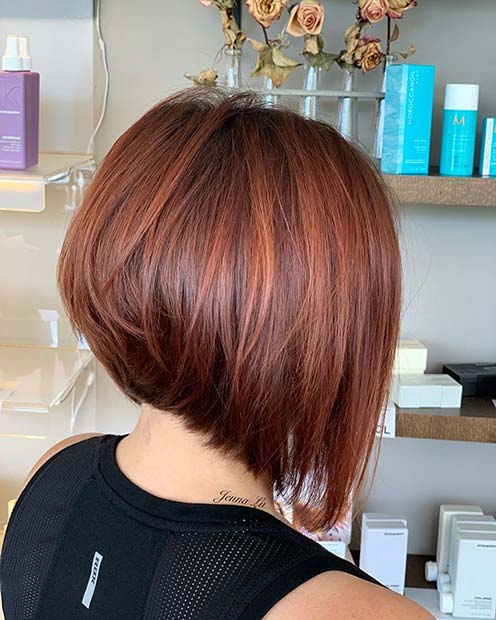 Fiery Red Stacked Bob Haircut