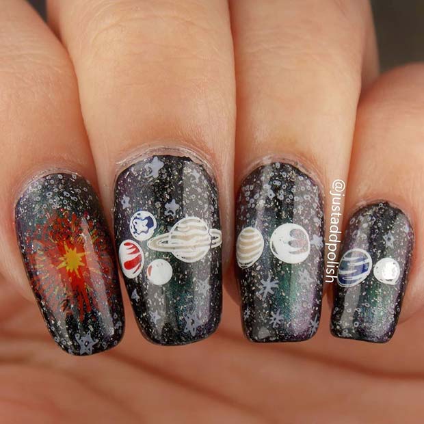Galaxy Nail Art with Planets