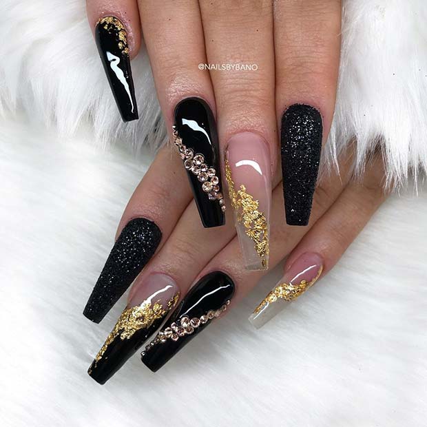 Black and Gold Coffin Nails