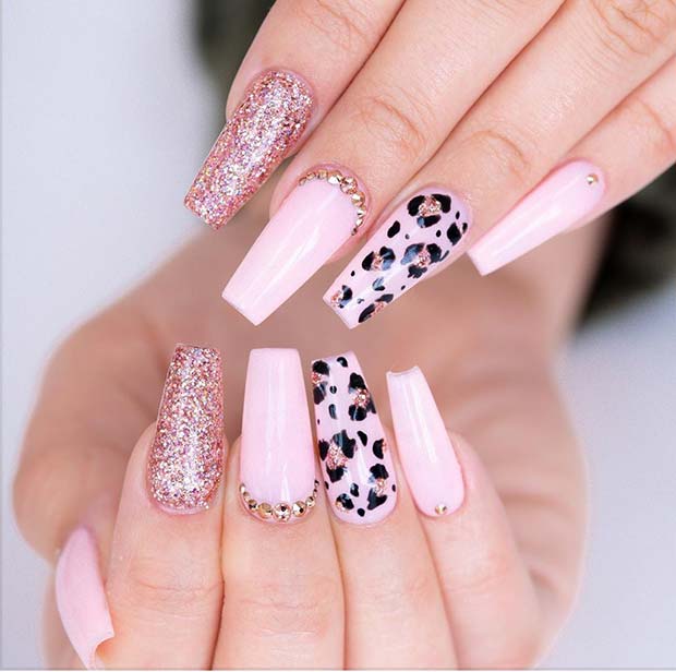 Leopard Nails with Glitter