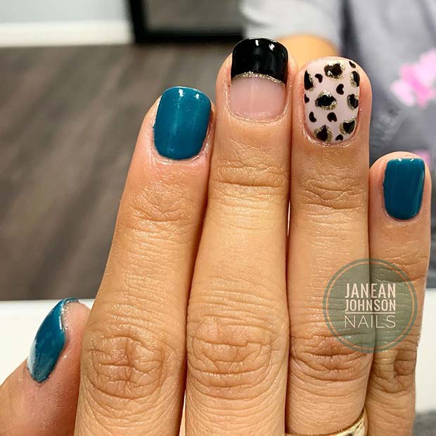 Leopard Print and Teal Nails