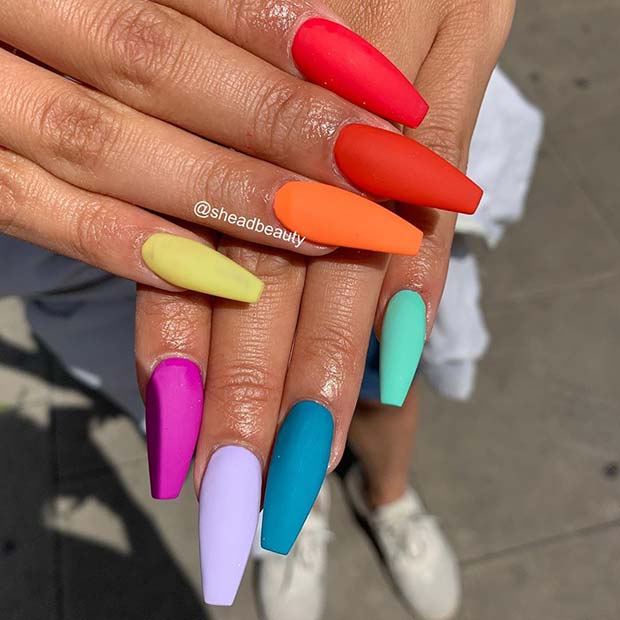 Matte Multi-Colored Nails