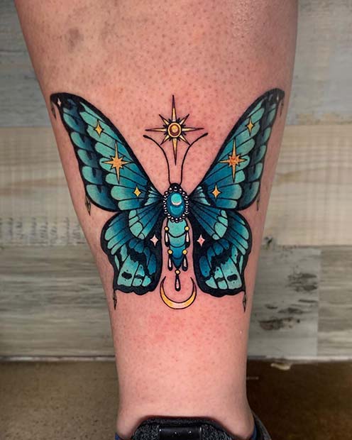 Mystical Blue Butterfly Tattoo Design 