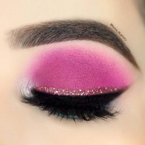 Neon Pink and Glitter Eye Makeup