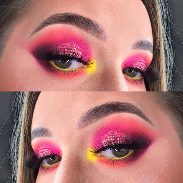 Neon Pink and Yellow Makeup
