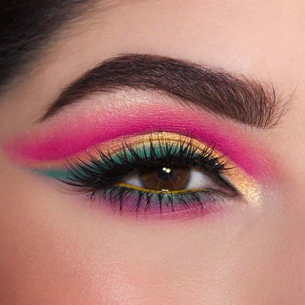 Neon Pink Eyes with Green and Yellow