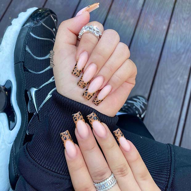 Nude Nails with Leopard Art