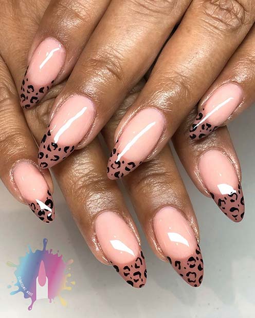 Nude Nails with Leopard Tips