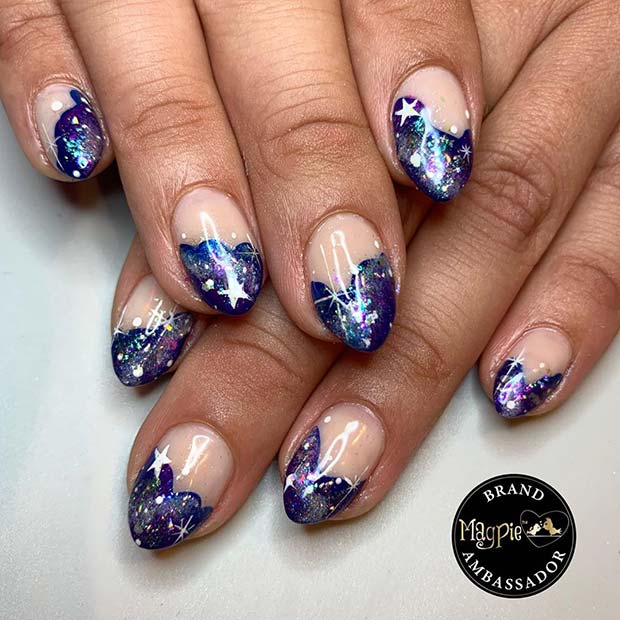 Nude Nails with Space Theme Tips