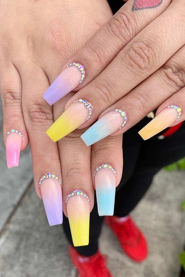 Pastel Ombre Nails with Rhinestones