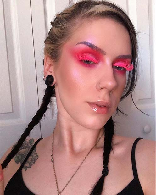 Pink Eye Makeup with Neon Lashes