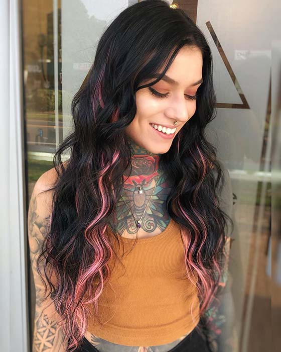 Pink Highlights with Black Hair