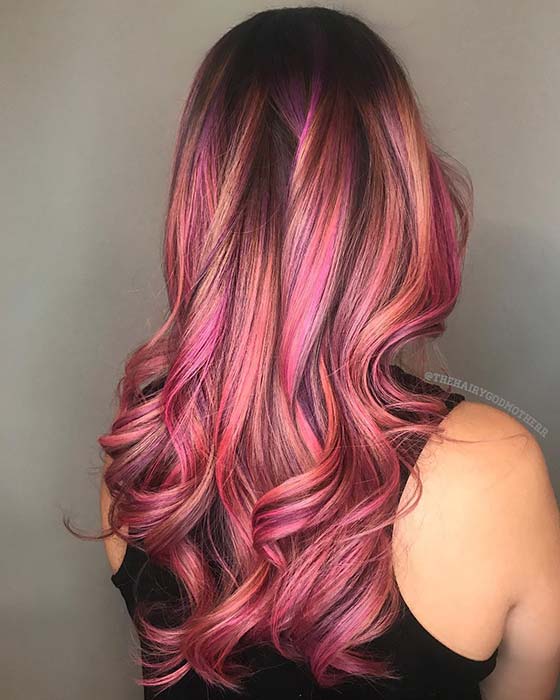 Pink, Purple and Peach Hair Color Idea
