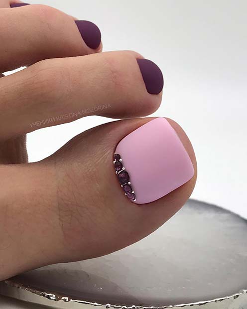 Purple and Pastel Pink Toe Design