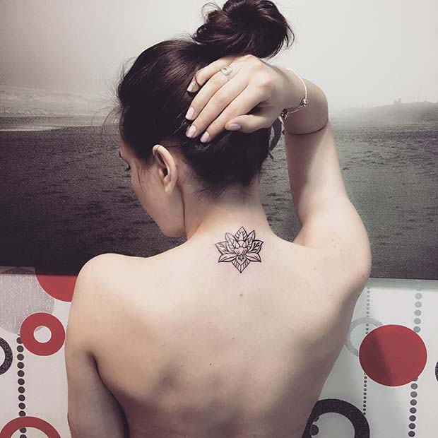 Small Lotus Back of Neck Tattoo 