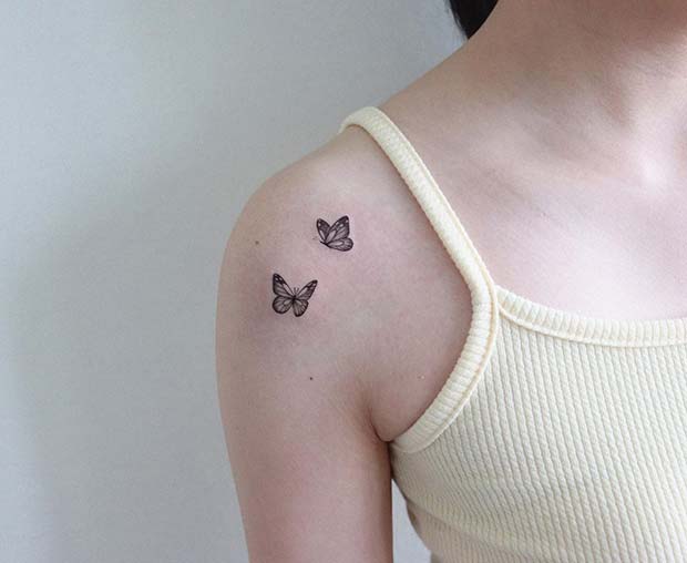 Small Butterflies Shoulder Tattoo