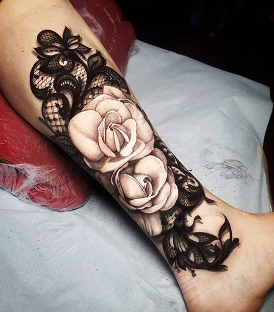 Lace and Roses Tattoo Design