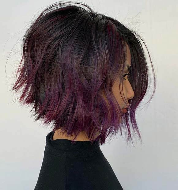Layered Bob Cut with Purple Ombre