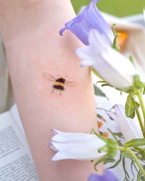 Tiny Watercolor Bee Tattoo Design 