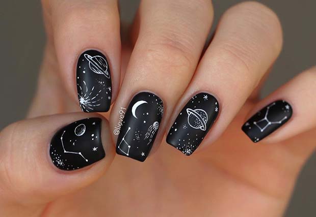 Black and White Space Nails
